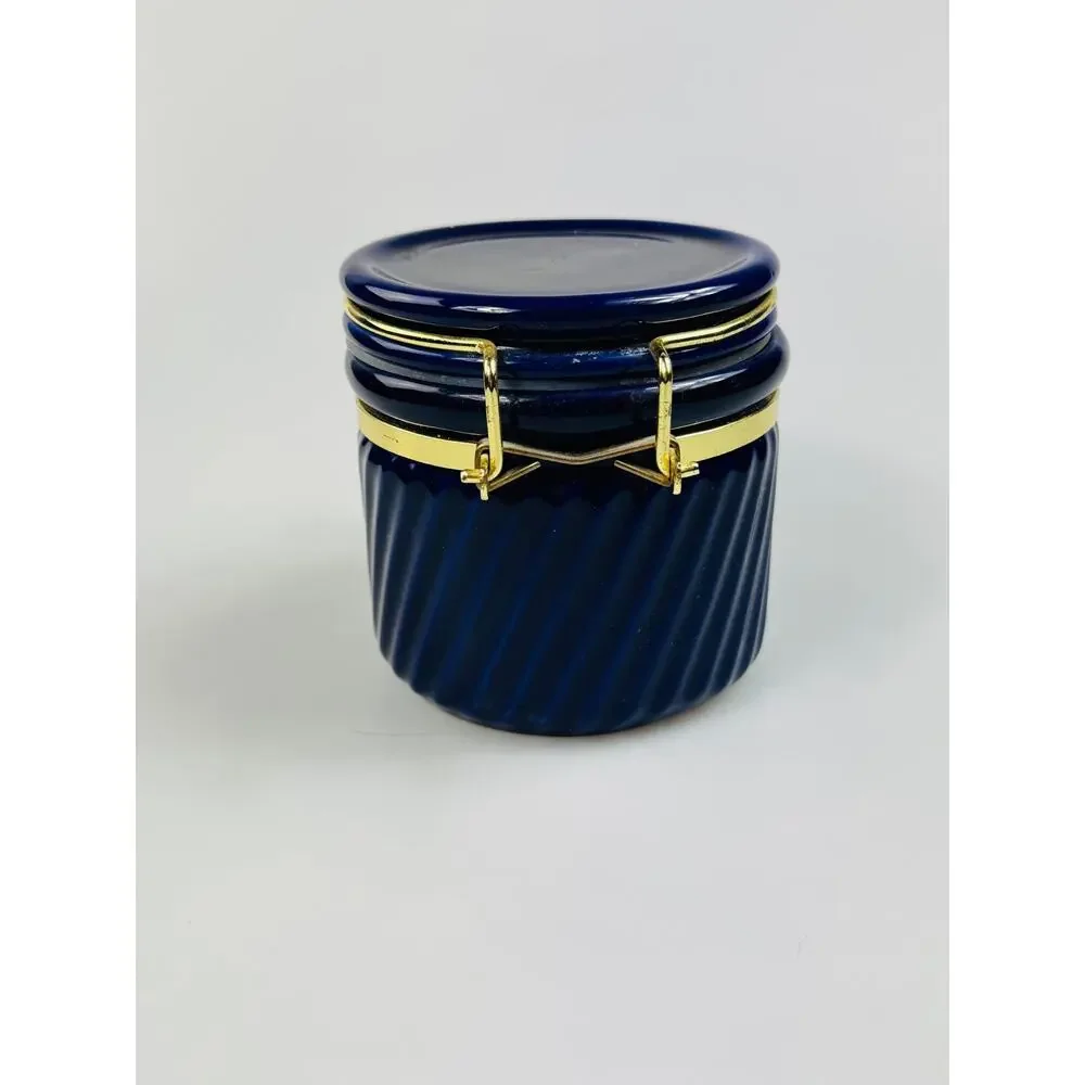 Royal Blue Canister Jar Gold Tone Clasp and Rubber Seal 4